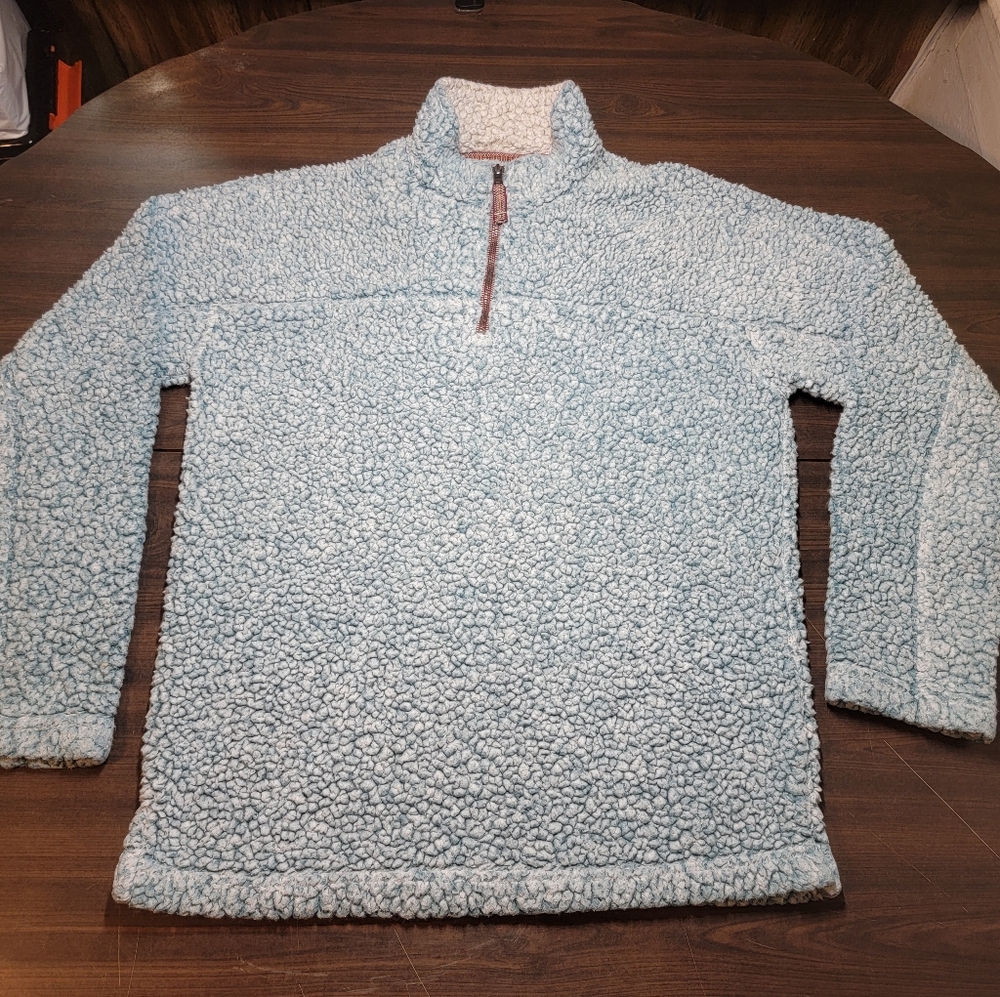 TRUE GRIT Mens Fleece Sherpa Pullover Sweater 1/4 Zip Long Sleeve Blue Size S